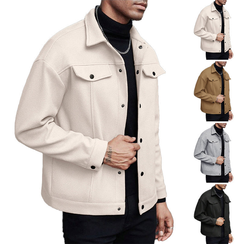 Jacket For Men- European And American Cross-Border Amazon Temu Autumn And Winter New Style Men's Woolen Lapel Jacket Casual Sports Business Jacket For Men