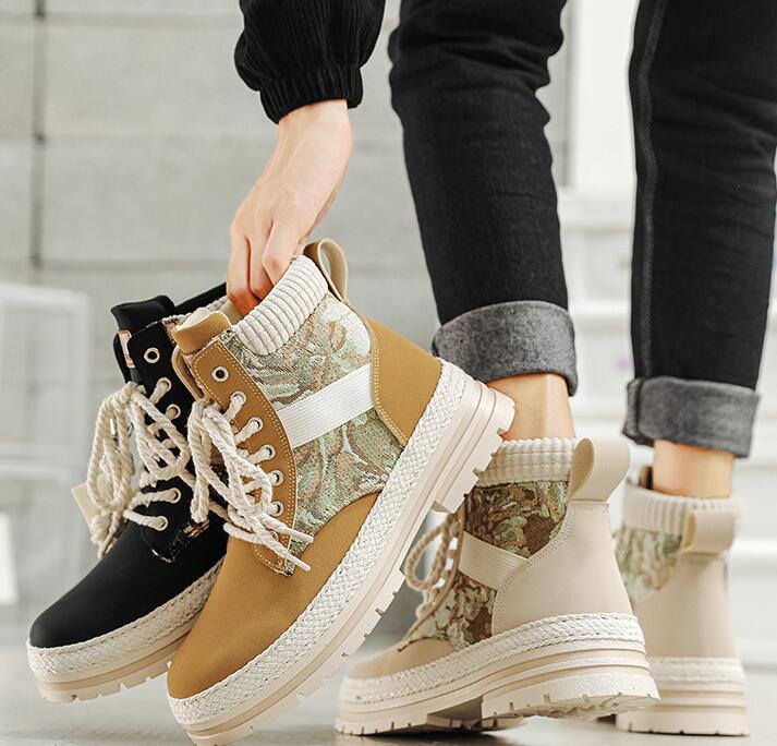 Martin Boots - Autumn canvas high top shoes men's casual motorcycle short boots workwear boots hiking Martin boots board shoes