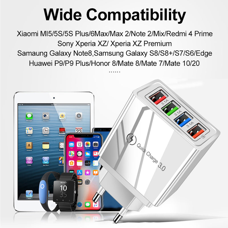 Adapter- USB Charger Quick Charge 3.0 4 Phone Adapter For Tablet Portable Wall Mobile Charger Fast Charger