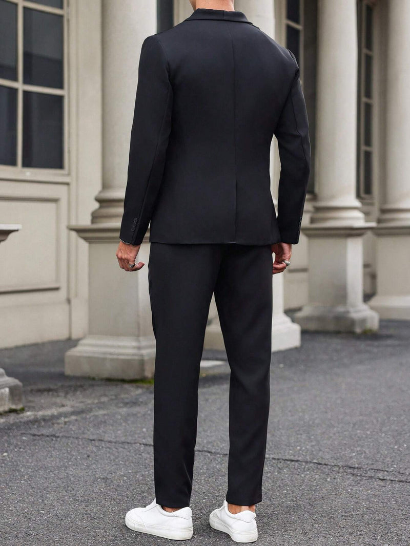 Sui Set Men's- European And American Men's Solid Color Suits Business Wedding Banquet Formal Wear Suit Set Men