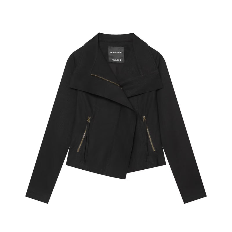Slanted placket pleated suit collar jacket women's clothing