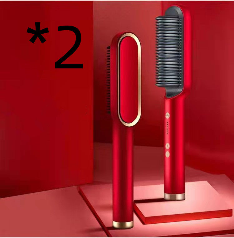 2-in-1 Straightener- New 2 In 1 Hair Straightener Hot Comb Negative Ion Curling Tong Dual-purpose Electric Hair Brush