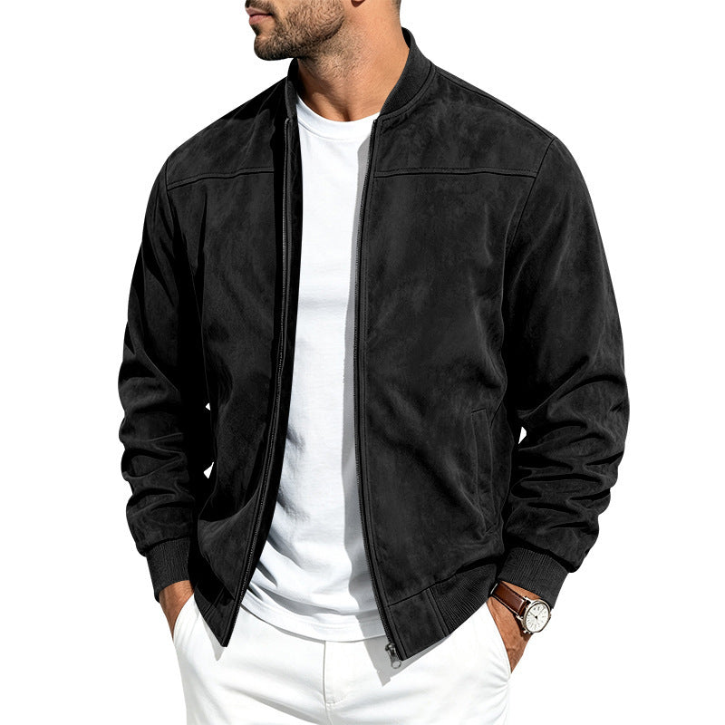 Jacket For Men- Men's Jacket- Suede Long Sleeve Zip Up Jacket Men's Casual Outerwear With Full Zip Closure