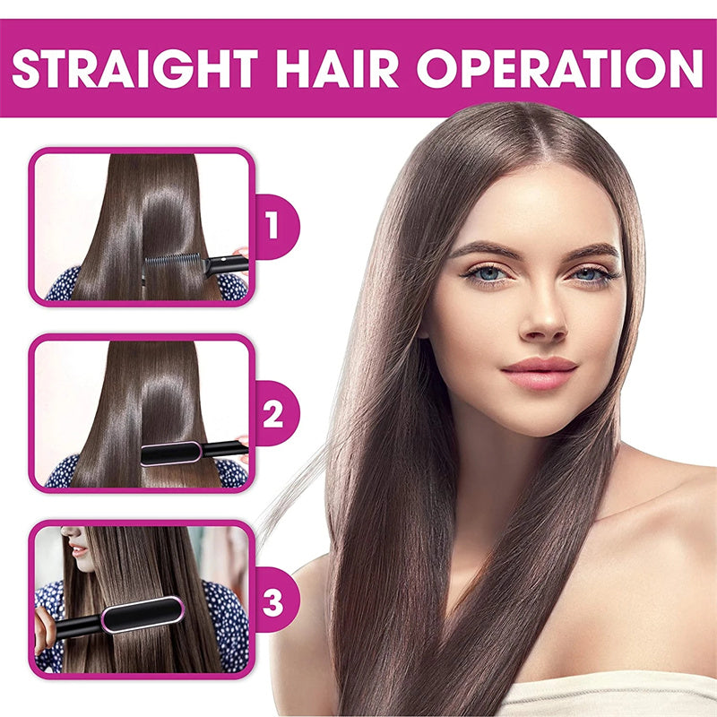 2-in-1 Straightener- New 2 In 1 Hair Straightener Hot Comb Negative Ion Curling Tong Dual-purpose Electric Hair Brush