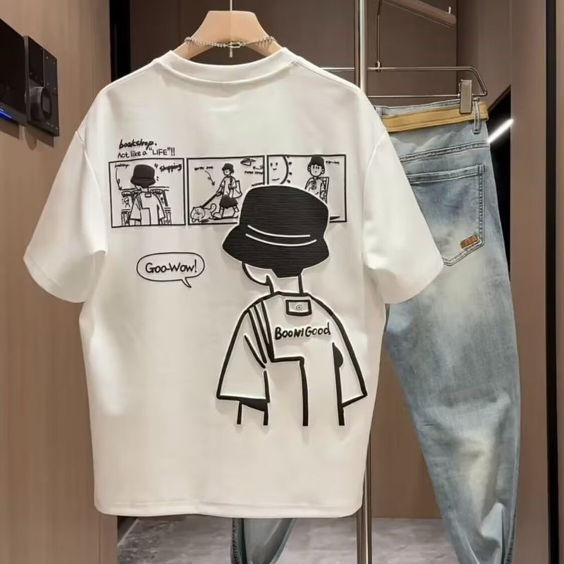 T-Shirt For Men- Brand Short Sleeve Ins 100 Cotton Coat Summer Men's Printed T-shirt Trendy Men And Women All-matching Crew Neck T-shirt Men