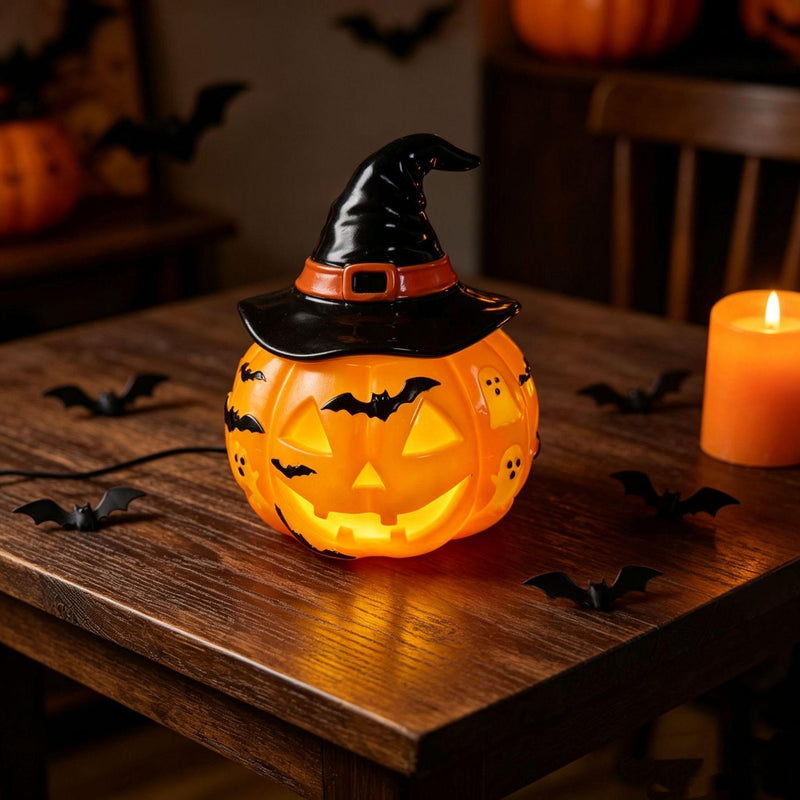 Halloween Night Light USB Powered Handcrafted Resin Pumpkin Lamp Retro Glowing Gothic Halloween Table Lamp Holiday Decor
