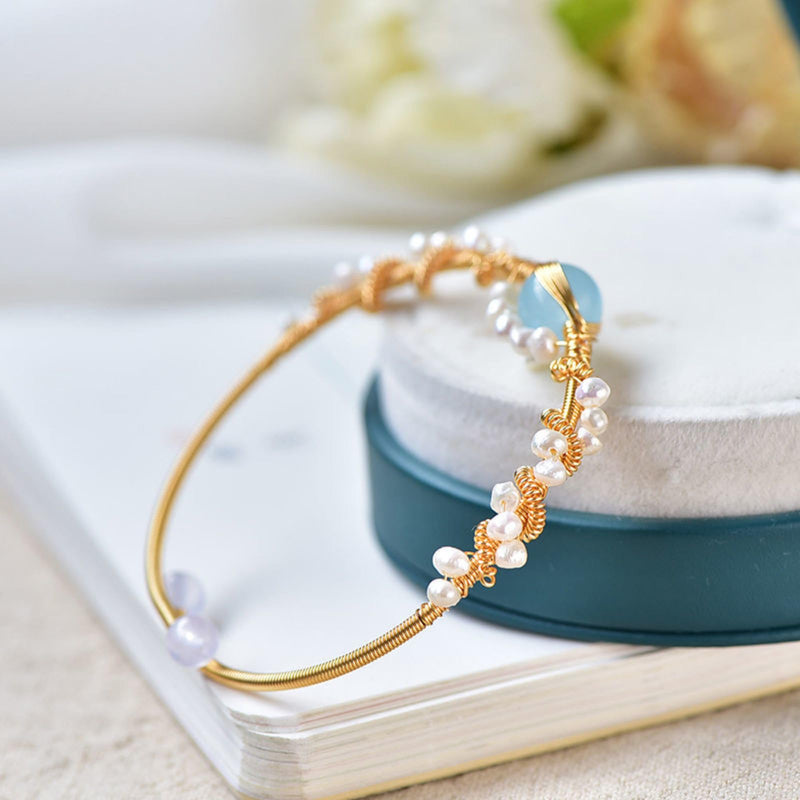 Bracelets For Women- Pearl Bracelets For Women Gold Plating Pearl Bracelet Gold Wire Braided Vintage Style Bracelets Cuff Bracelets Fashion Bracelet