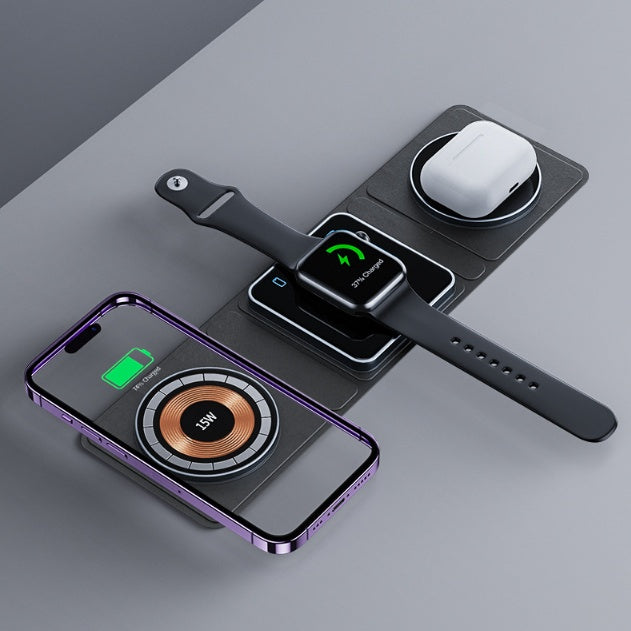 Wireless Charger- 3 IN 1 Magnetic Folding Wireless Charger Station For IPhone Transparent Fast Charging For IWatch And Airpods