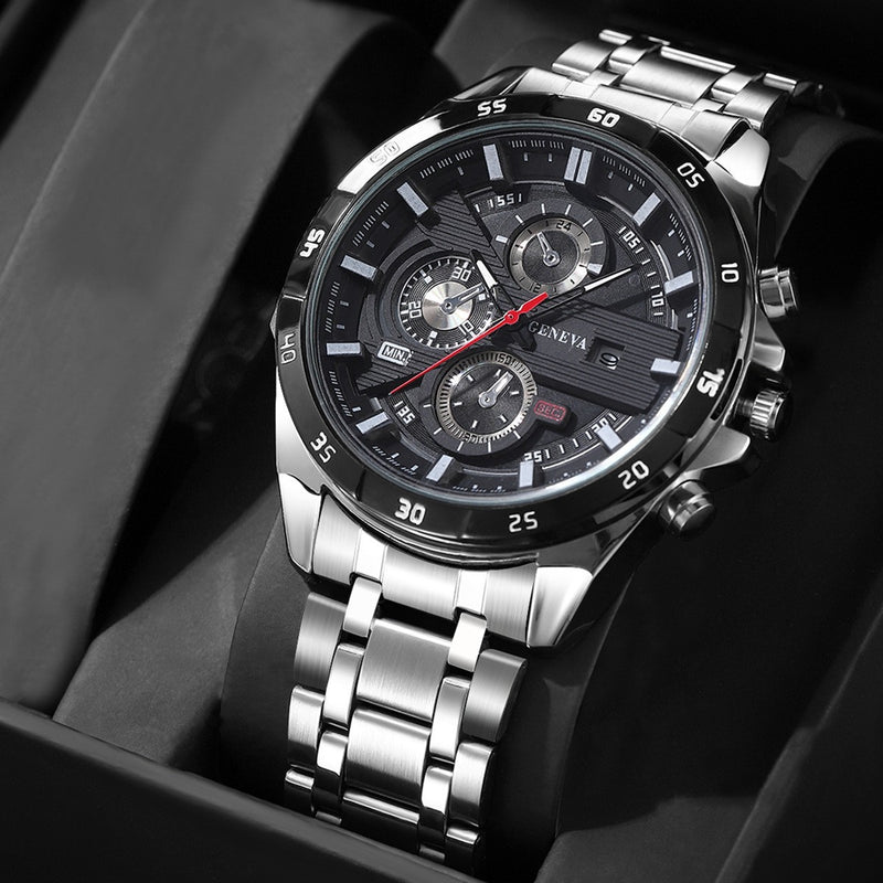 Men’s Chronograph-Style Watch | Blue Bezel Date Display Wrist Watch