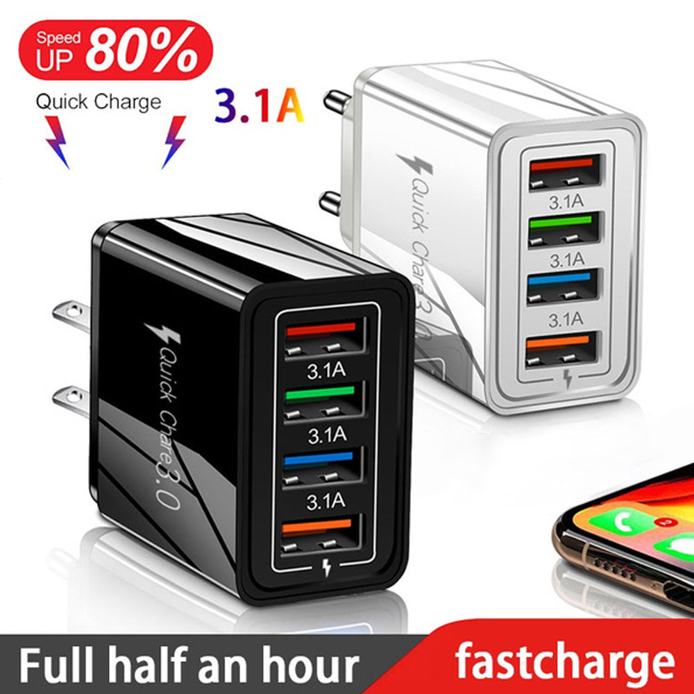 Adapter- USB Charger Quick Charge 3.0 4 Phone Adapter For Tablet Portable Wall Mobile Charger Fast Charger