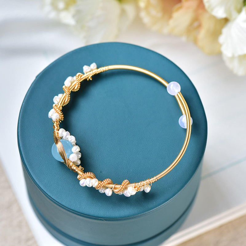 Bracelets For Women- Pearl Bracelets For Women Gold Plating Pearl Bracelet Gold Wire Braided Vintage Style Bracelets Cuff Bracelets Fashion Bracelet